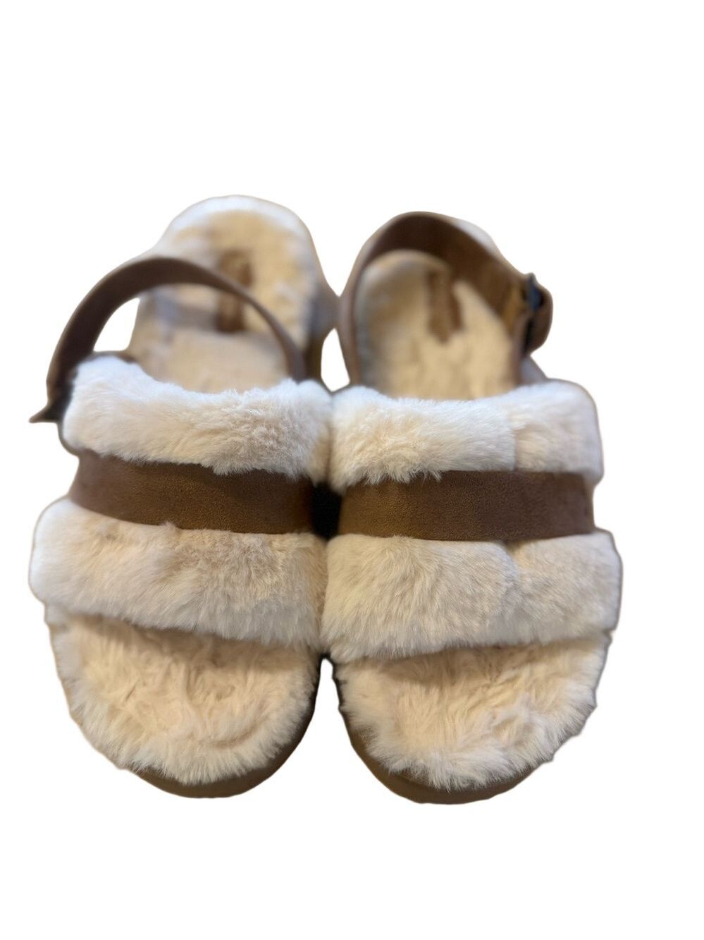 Koolaburra Fluffy Cream and Brown Women Slippers. NWOT